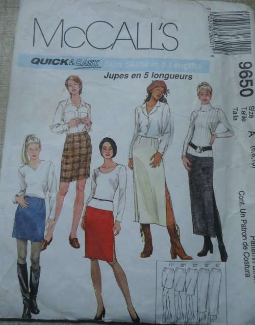 McCALL`S PATTERNS 9650 SKIRTS SIZE A  6 + 8 + 10 - COMPLETE