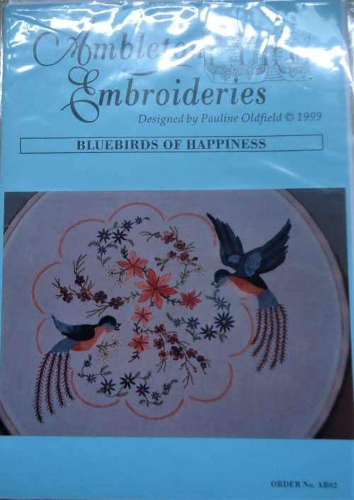 UNUSED EMBROIDERY KIT - BLUEBIRDS OF HAPPINESS - Fabric Size 30 cm x 30 cm by AMBLETON EMBROIDERIES