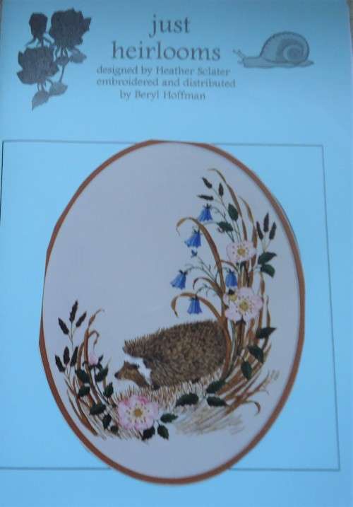 UNUSED EMBROIDERY KIT - HEDGEHOG AND HAREBELLS - Fabric Size 42 cm x 56 cm by JUST HEIRLOOMS