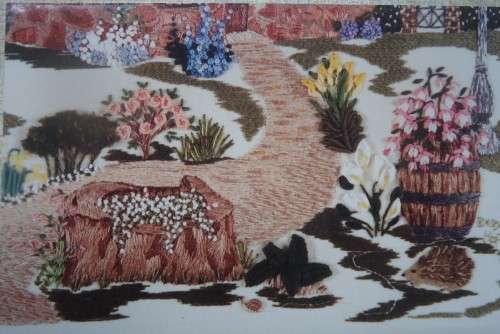UNUSED EMBROIDERY KIT - "TRANQUILITY" EVENING COTTAGE - Fabric Size 42 cm x 42 cm by JUST HEIRLOOMS