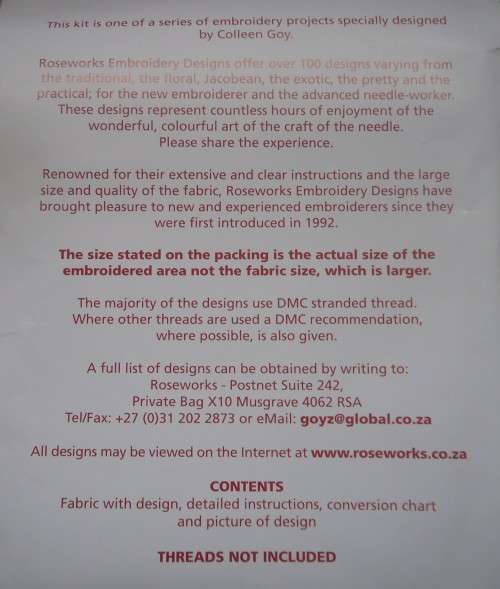 EMBROIDERY KIT -ENCHANTED GARDEN WITH ALL THREADS Size 34 cm x 34cm by ROSEWORKS EMBROIDERY DESIGNS