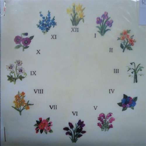 UNUSED EMBROIDERY KIT FLORAL CLOCK - Fabric Size 45 cm x 45 cm by ROSEWORKS EMBROIDERY DESIGNS