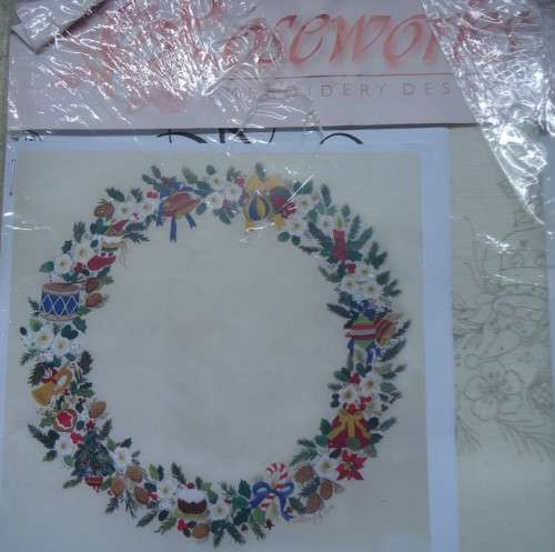 UNUSED EMBROIDERY KITCHRISTMAS WREATH - Fabric Size 42 cm x 42 cm by ROSEWORKS EMBROIDERY DESIGNS