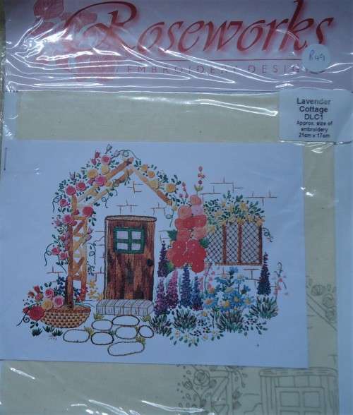 EMBROIDERY KIT - LAVENDER COTTAGE  Size 35cm x 35cm by ROSEWORKS EMBROIDERY DESIGNS