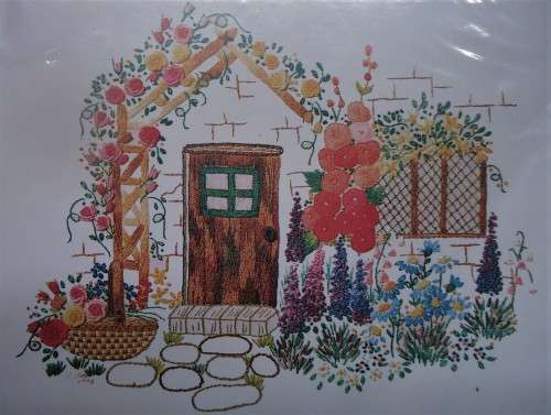 EMBROIDERY KIT - LAVENDER COTTAGE  Size 35cm x 35cm by ROSEWORKS EMBROIDERY DESIGNS