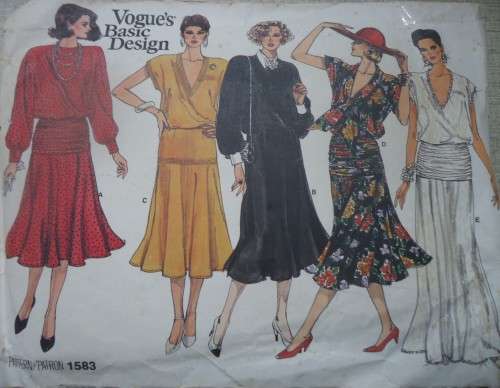 VOGUE BASIC PATTERN 1583  LOOSE FITTING BLOUSON DRESS WITH FLARE SIZES 6 + 8 + 10  COMPLETE & UNCUT