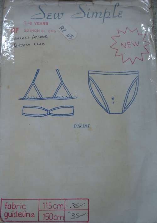 SEW SIMPLE PATTERNS BIKINI SIZE 7 - 8 YEARS  HIP 26" 60 CM COMPLETE