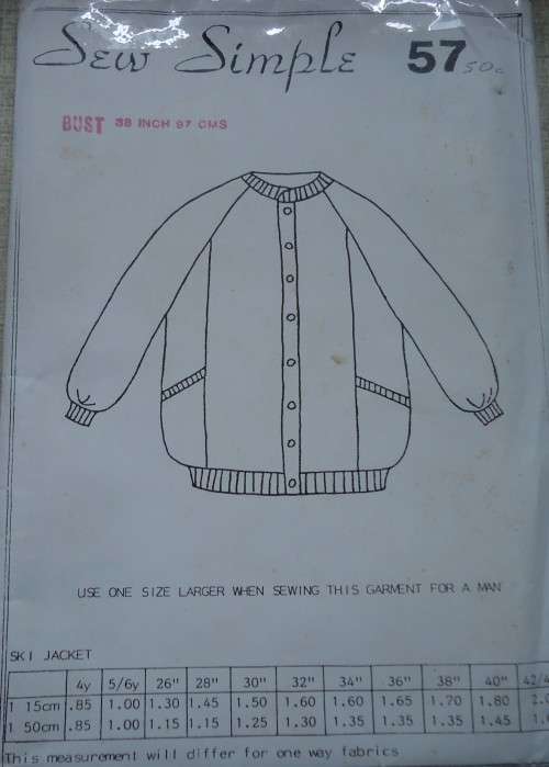 SEW SIMPLE PATTERNS 57 SKI JACKET SIZE 38" 97 cm  COMPLETE