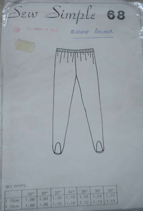SEW SIMPLE PATTERNS 68 SKI PANTS SIZE 30" 76 cm  COMPLETE