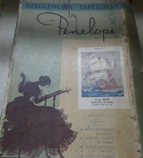 NEEDLEWORK TAPESTRIES BY PENELOPE - SHIP  FIRESCREEN OR PANEL SIZE 18 X 22" WITH COTTONS ALMOST COMP