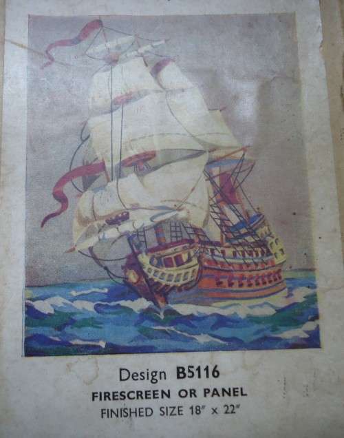 NEEDLEWORK TAPESTRIES BY PENELOPE - SHIP  FIRESCREEN OR PANEL SIZE 18 X 22" WITH COTTONS ALMOST COMP