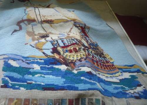 NEEDLEWORK TAPESTRIES BY PENELOPE - SHIP  FIRESCREEN OR PANEL SIZE 18 X 22" WITH COTTONS ALMOST COMP