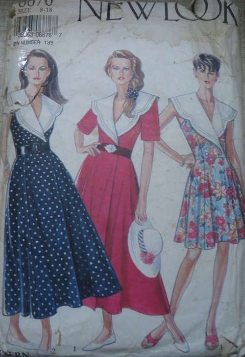 NEW LOOK PATTERNS 6676  DRESS WITH BIG CONTRAST COLLAR -SIX SIZES IN ONE 8 - 18 COMPLETE & WELL USED