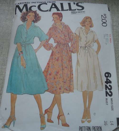 McCALL'S PATTERNS 6422 SUMMER DRESS  SIZE 14 BUST 36" COMPLETE