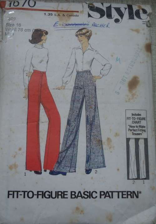 STYLE PATTERNS 1670 PANTS WITH WAISTBAND SIZE 16 WAIST 76 CM COMPLETE