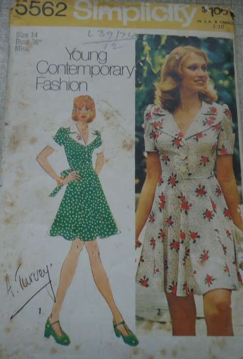 SIMPLICITY PATTERNS 5562 FRONT BUTTON DRESS SIZE 14 BUST 36" COMPLETE
