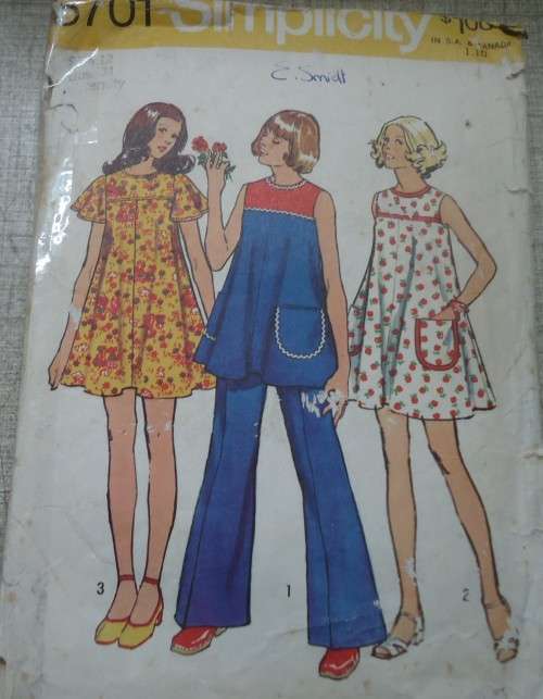 SIMPLICITY PATTERNS 5701 MATERNITY SHORT DRESS OR TOP & PANTS SIZE 12 BUST 31" COMPLETE