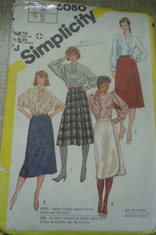 SIMPLICITY PATTERNS 6080  SET OF FRONT WRAP SKIRTS SIZE 10  COMPLETE