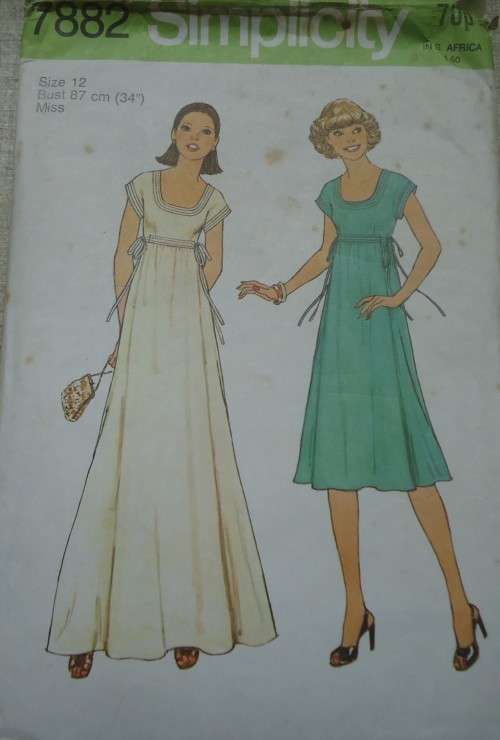 SIMPLICITY PATTERN 7882 HIGH BODICE DRESS SIZE 12 BUST 87 CM/34" COMPLETE