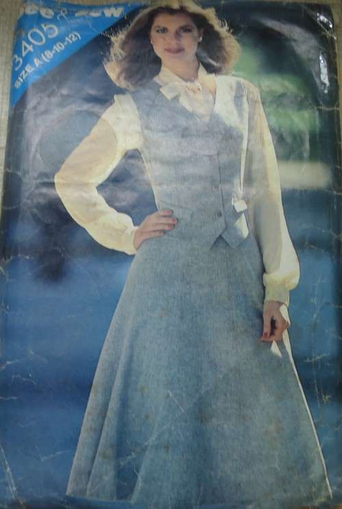 BUTTERICK  PATTERN  3405 WAISTCOAT & SKIRT SIZE A = 8+10+12 COMPLETE & UNCUT