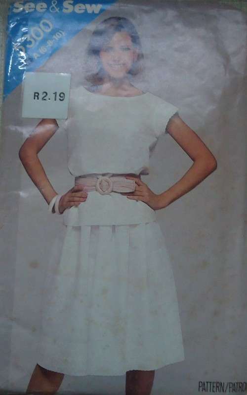 BUTTERICK  PATTERN 5300 TOP WITH CAP SLEEVES & SKIRT SIZE A = 6 + 8 + 10 COMPLETE