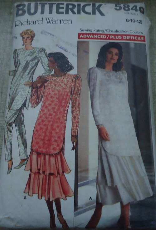 BUTTERICK  PATTERN 5840 SMART TUNIC-TIERED SKIRT-PANTS  SIZE 8 + 10 + 12 COMPLETE