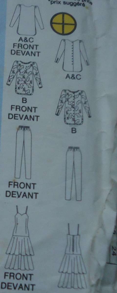 BUTTERICK  PATTERN 5840 SMART TUNIC-TIERED SKIRT-PANTS  SIZE 8 + 10 + 12 COMPLETE