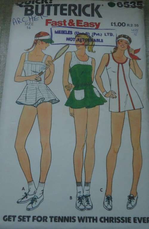 BUTTERICK  PATTERN 6535 TENNIS DRESSES SIZE 16  COMPLETE & MOSTLY UNCUT