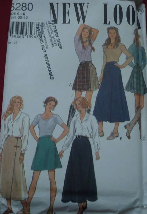 NEW LOOK PATTERNS 6280  SET OF SKIRTS SIX SIZES IN ONE 6-16 COMPLETE & HALF CUT