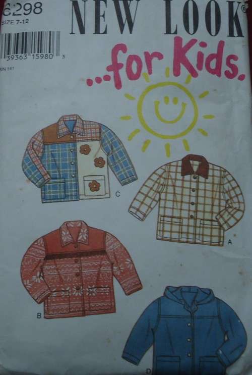 NEW LOOK PATTERNS 6298  KIDS SHIRTS SIX SIZES IN ONE 7 - 12 YEARS COMPLETE-UNCUT-F/FOLDED