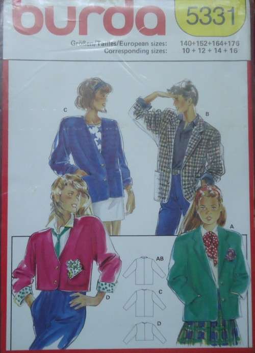 BURDA PATTERNS 5331 - LADIES JACKETS SIZES   10 + 12 + 14 + 16 COMPLETE, UNCUT AND SEALED