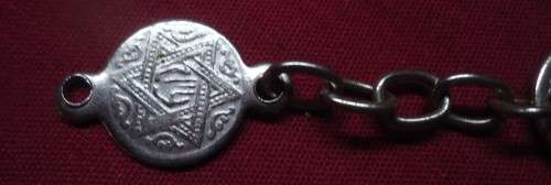 PERFECT 22 CM SILVER COLOUR STAR OF DAVID COIN BRACELET