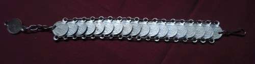 PERFECT 22 CM SILVER COLOUR STAR OF DAVID COIN BRACELET