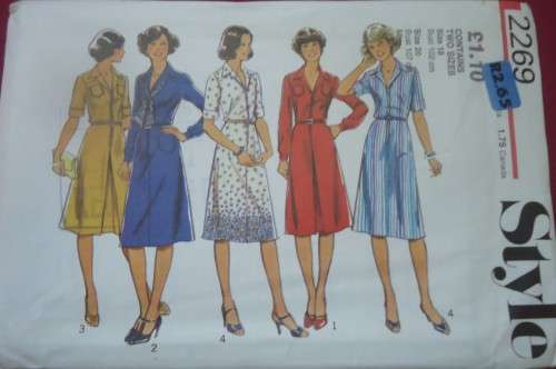 STYLE PATTERNS 2269 YOKED DRESS WITH NOTCHED COLLAR-SIZE 18 & 20  BUST 102 + 107 CM COMPLETE & UNCUT