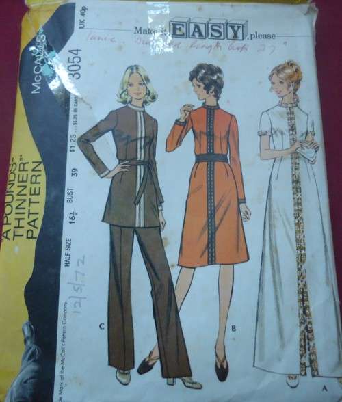 VINTAGE McCALL'S PATTERN 3054 DRESS OR TUNIC & PANTS SIZE 161/2 BUST 39" COMPLETE