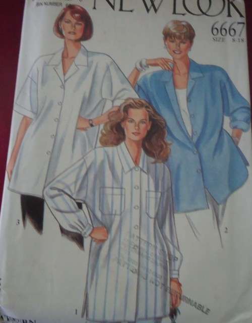 NEW LOOK PATTERNS 6667 OVER SHIRT SIX SIZES IN ONE 8 - 18 COMPLETE-UNDUT-F/FOLDED