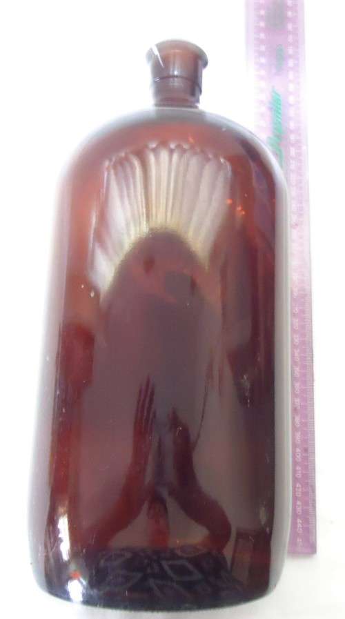 VERY LARGE ROUND VINTAGE AMBER CHEMIST-APOTHECARY BOTTLE -SEE PHOTOS