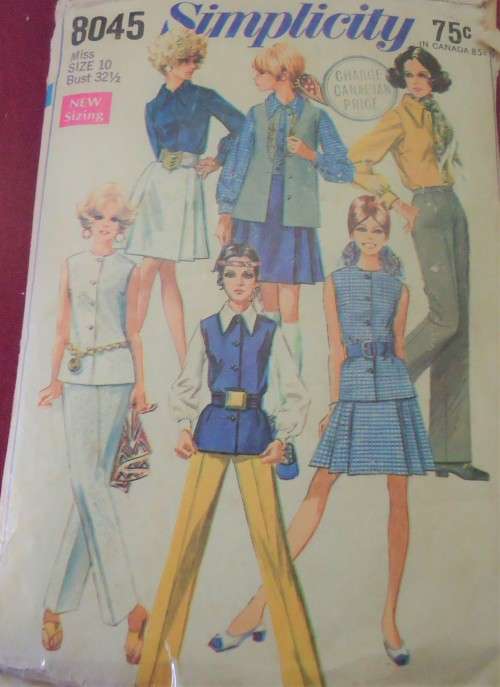 SIMPLICITY PATTERN 8045 SKIRT-BLOUSE-PANTS & SLEEVELESS JACKET SIZE 10 BUST 32 1/2" COMPLETE