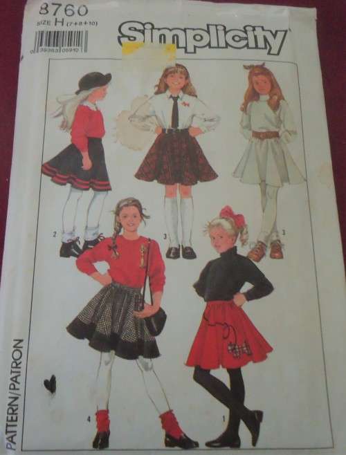 SIMPLICITY PATTERN 8760 GIRLS CIRCLE SKIRT + APPLIQUE   SIZE 6 H = 7 + 8 + 10 YEARS COMPLETE