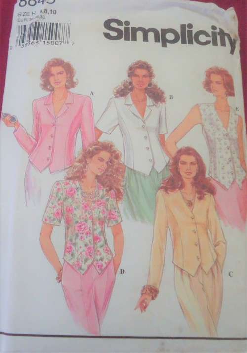 SIMPLICITY PATTERN 8845 SET OF TOPS SIZE H = 6 + 8 + 10 COMPLETE