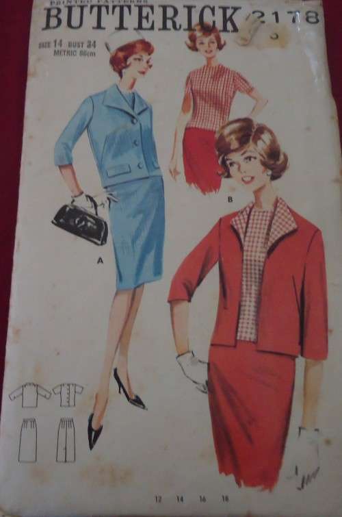 VINTAGE BUTTERICK  PATTERN 2178 SELF COLLARED JACKET & SKIRT SIZE 14 BUST 34"-  SEE LISTING