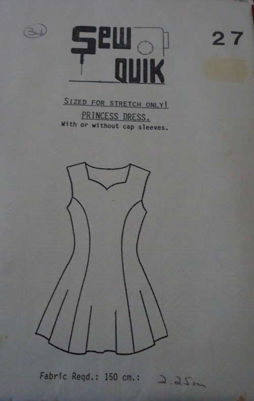SEW QUIK PATTERN NO 27  -  PRINCESS DRESS - SIZE 34" FOR STRETCH FABRICS