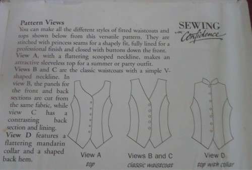 SEWING WITH CONFIDENCE PATTERN 3 - WAISTCOAT/TOP - SIZE 8 - 18  COMPLETE & UNCUT