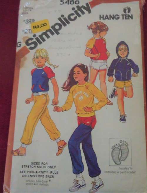 SIMPLICITY PATTERN 5488 KIDS HANG TEN CASUALS WITH TRANSFER SIZE 12-14 YEAR SEE LISTING
