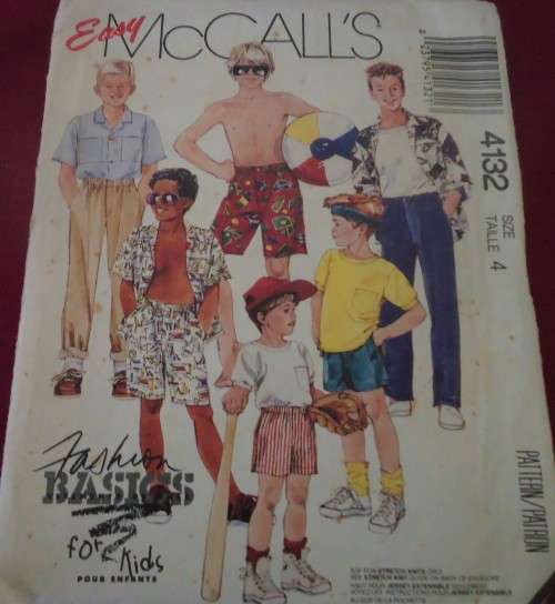 McCALL'S PATTERNS 4132  BOYS SHIRT-TOP-PANTS-SHORTS  SIZE 4 YEARS COMPLETE