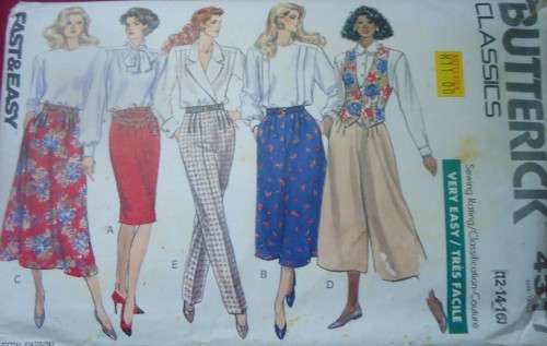 BUTTERICK PATTERN 4317 SET OF SKIRTS-PANTS-CULOTTES SIZE 12+14+16 COMPLETE-UNCUT-F/FOLDED