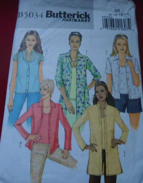 BUTTERICK PATTERN B5034  SHIRTS & TANK TOP SIZE BB=8+10+12+14 SEE LISTING