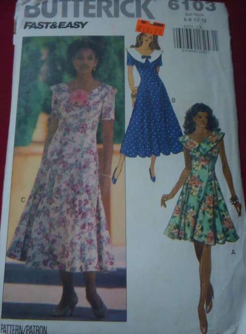 BUTTERICK PATTERN 6103 FITTED & FLARED DRESS + COLLAR  SIZE 6 + 8 + 10 + 12 COMPLETE & UNCUT