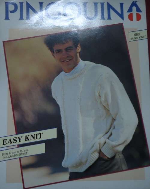 PINGOUIN #688 MAN`S CABLED PULLOVER TO FIT CHEST 97 - 107 CM