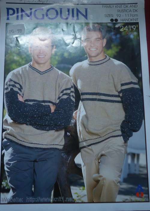 PINGOUIN #2419 FASHION FOR GUYS PULLOVERS TO FIT CHEST 92 - 117 CM